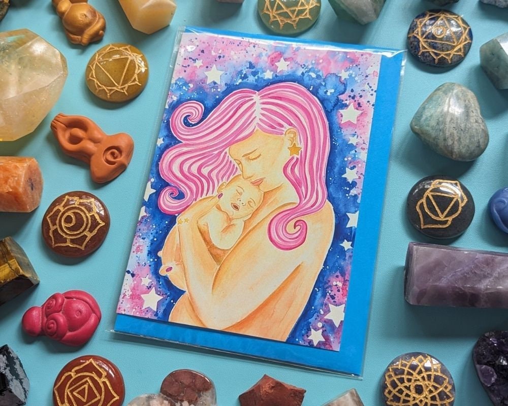 Newborn Baby and Mummy A6 Greetings Card | Newborn | Mother's Day | Doula | Student Midwife | New Mother | Birth Art | Pregnancy Cards