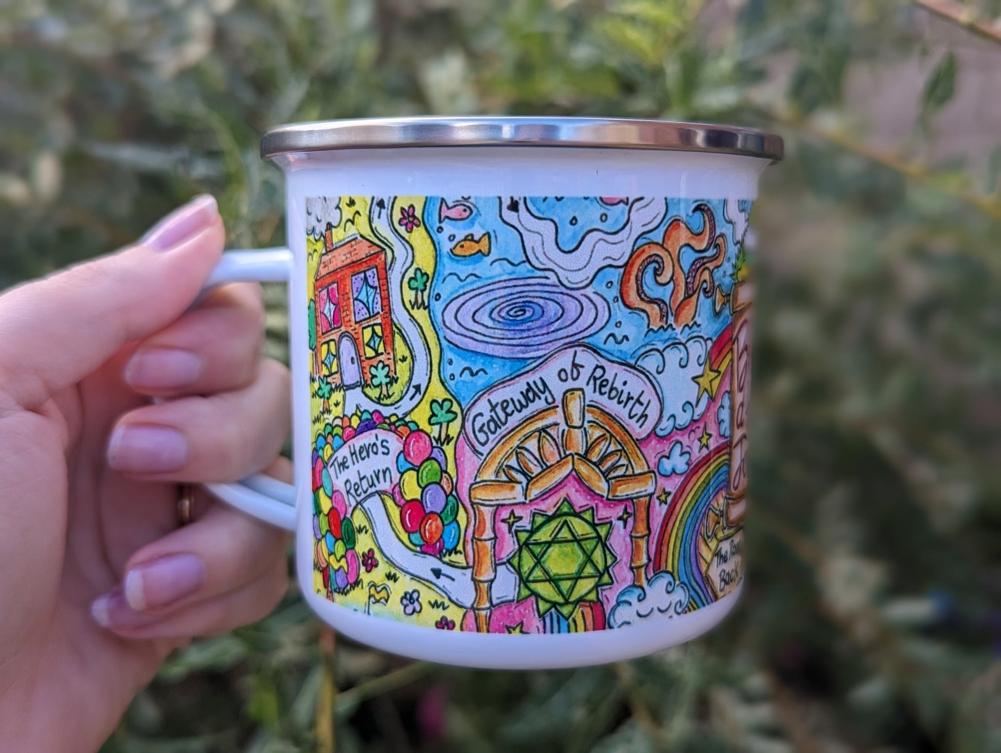 Hero's Birth Journey Enamel Midwife Mug | Sacred Birth | Doula Gift | Labour and Delivery | Pregnancy Mug | Birthkeeper | Hypnobirthing