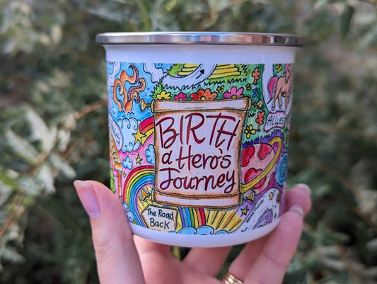 Hero's Birth Journey Enamel Midwife Mug | Sacred Birth | Doula Gift | Labour and Delivery | Pregnancy Mug | Birthkeeper | Hypnobirthing