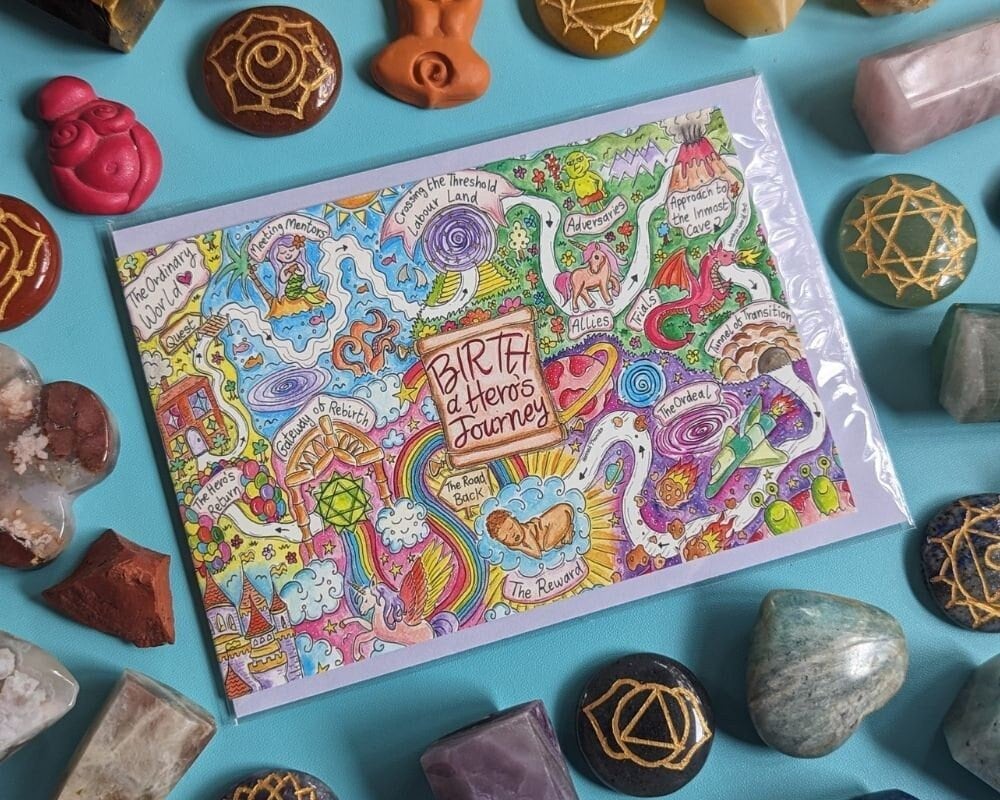 Birth Hero's Journey Greetings Card: Watercolor Pregnancy Art