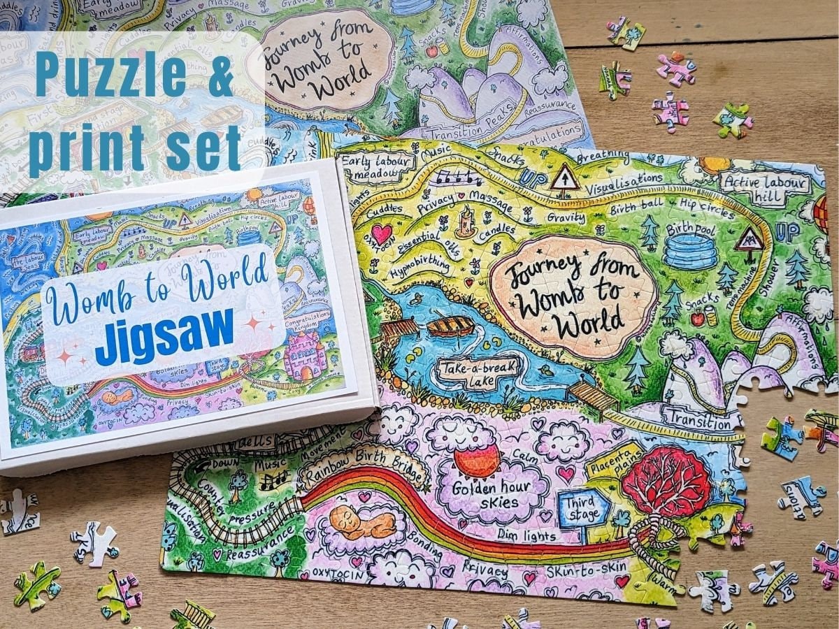 Birth Journey Puzzle & Print Pregnancy Gift Set | Pregnant Christmas Present | Stages of Labour Jigsaw | Doula | Midwife | Birthkeeper