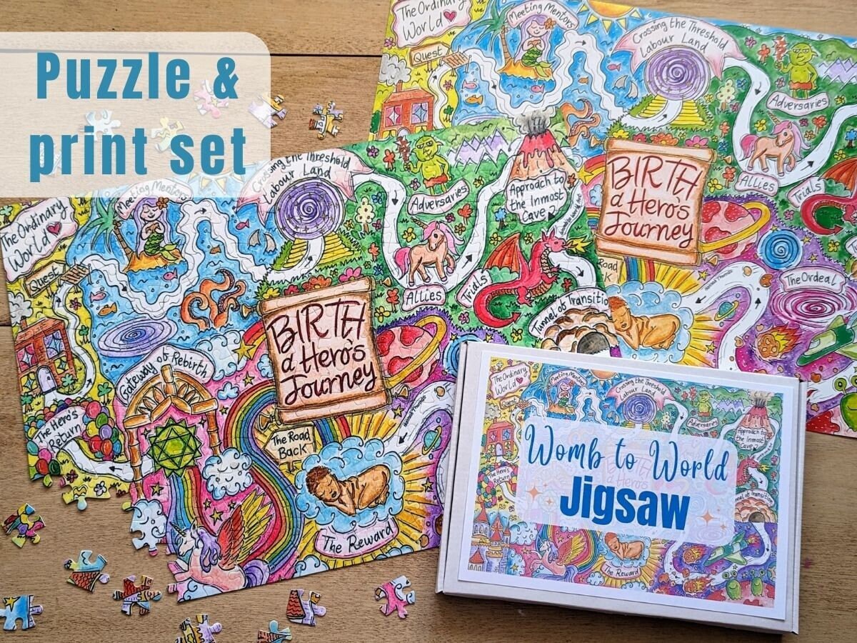 Hero's Birth Journey Puzzle & Print Pregnancy Gift Set | Pregnant Christmas Present | Stages of Labour | Doula | Midwife | Birthkeeper