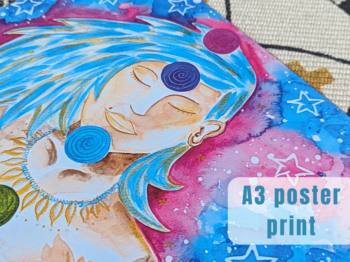 Postpartum Chakras Watercolor Print: Spiritual Energy Healing (A3 250gsm)