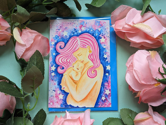 Newborn Baby and Mummy A6 Greetings Card | Newborn | Mother's Day | Doula | Student Midwife | New Mother | Birth Art | Pregnancy Cards