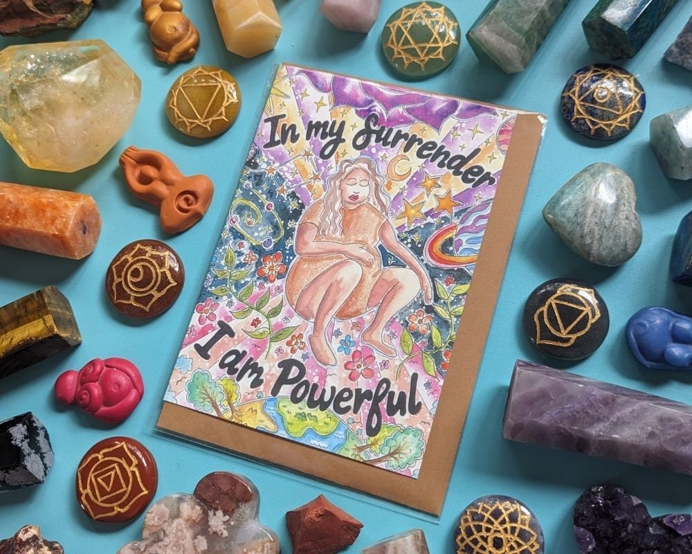 Surrender Birth Affirmation Greetings Cards | Doula | Student Midwife | Labour Affirmations | Birth Art | Pregnancy Cards