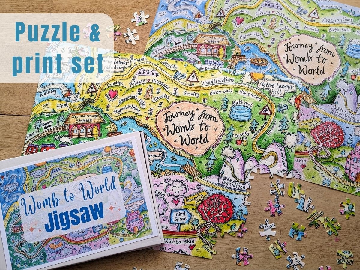 Birth Journey Puzzle & Print Pregnancy Gift Set | Pregnant Christmas Present | Stages of Labour Jigsaw | Doula | Midwife | Birthkeeper
