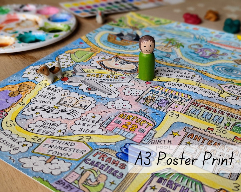Set of Pregnancy and Birth Map A3 Prints