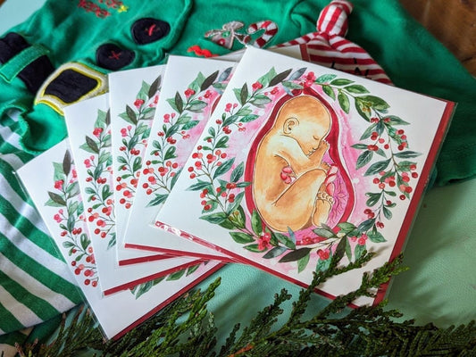 Christmas Baby Card Pack: Watercolour Pregnancy Christmas Card