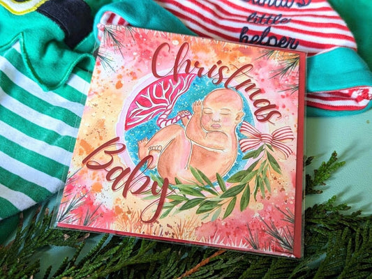 Christmas Baby Pregnancy Card: Watercolor Womb Art