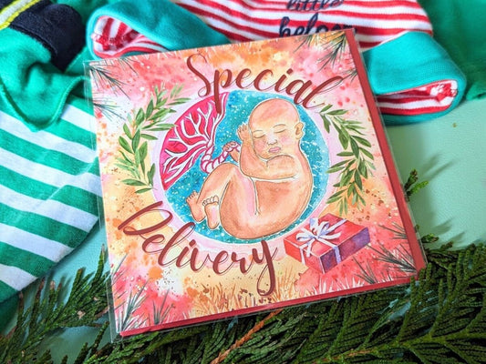 Special Delivery Christmas Baby Pregnancy Card | Bump's First Christmas | Pregnancy Card | Antenatal Class Gifts | Doula Client Card