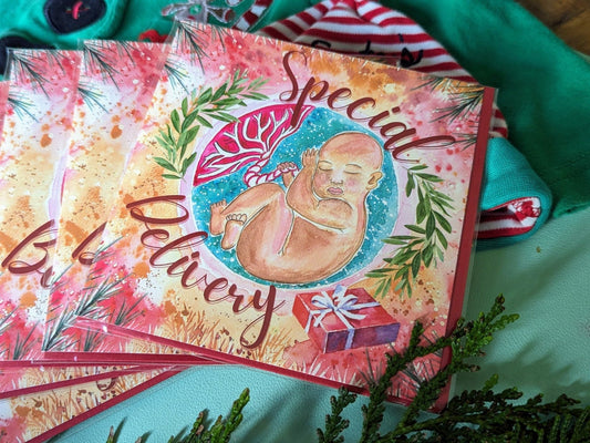 Pack of Special Delivery Christmas Cards | Bump's First Christmas | Pregnancy Card | Antenatal Class Gifts | Doula Client Card