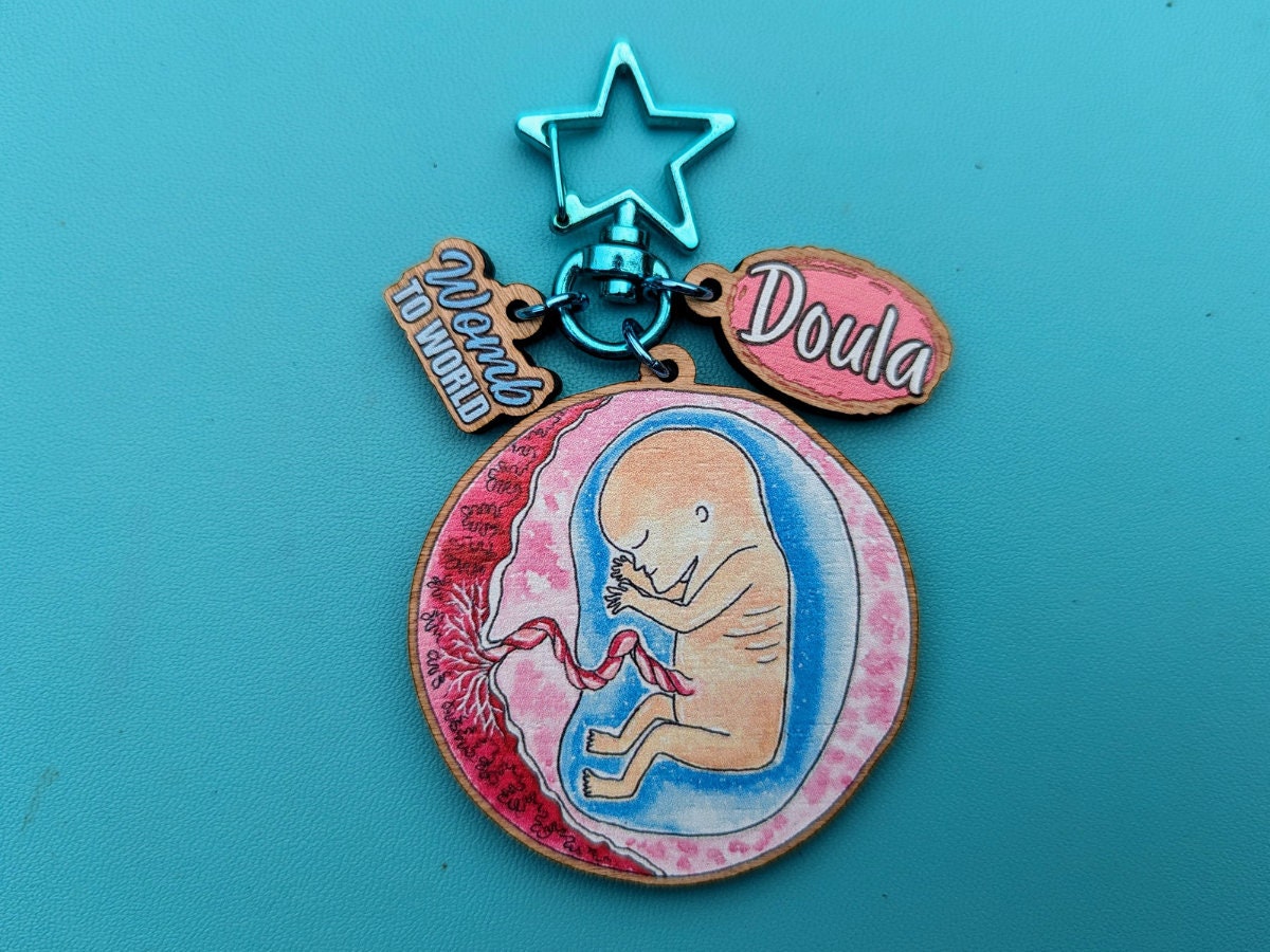 Wooden Doula Keychain: Watercolor Baby Art, Birthkeeper Gift