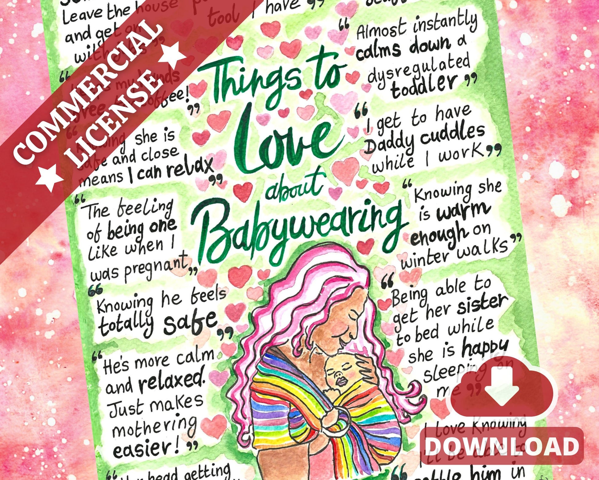 Babywearing Benefits PDF Poster: Doula Midwife Postpartum Teaching Tool for Sling Consultants (PDF Download)