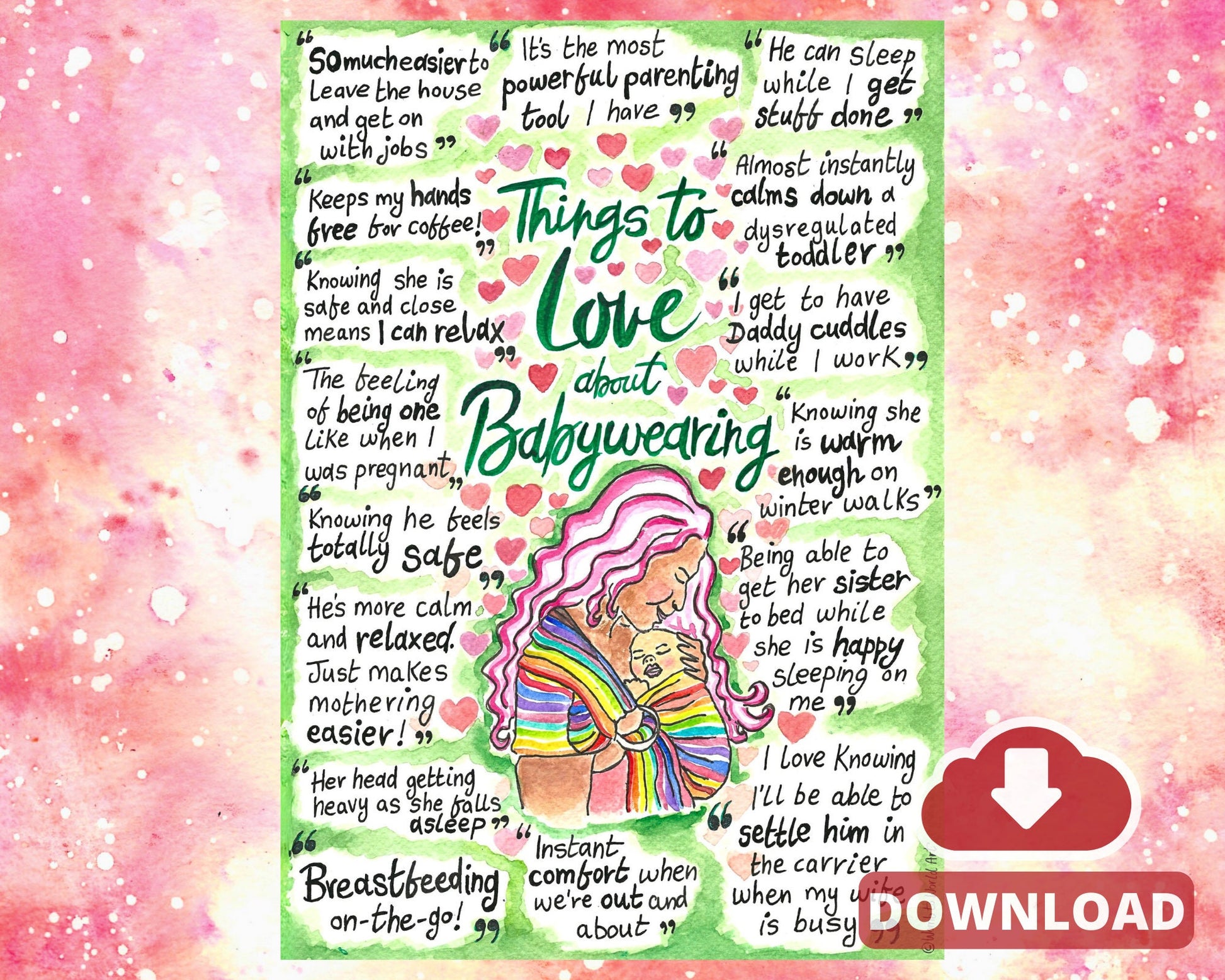 Babywearing Benefits PDF Poster: Doula Midwife Postpartum Teaching Tool for Sling Consultants (PDF Download)