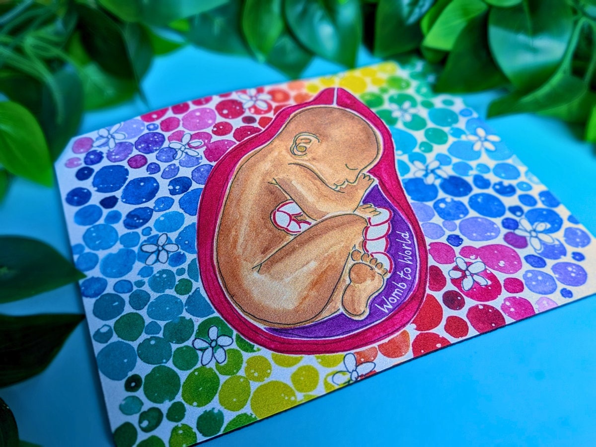 Rainbow Baby Mouse Mat | Pregnancy Artwork OB-GYN Office Desk Pad | Student Midwife to Be | Midwifery Gifts | Rainbow Baby in the Womb