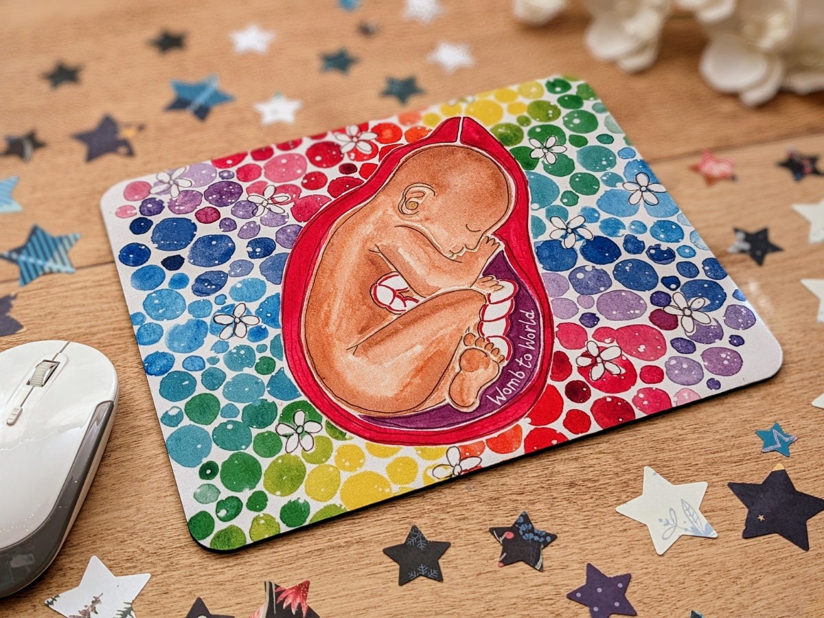 Rainbow Baby Mouse Mat | Pregnancy Artwork OB-GYN Office Desk Pad | Student Midwife to Be | Midwifery Gifts | Rainbow Baby in the Womb
