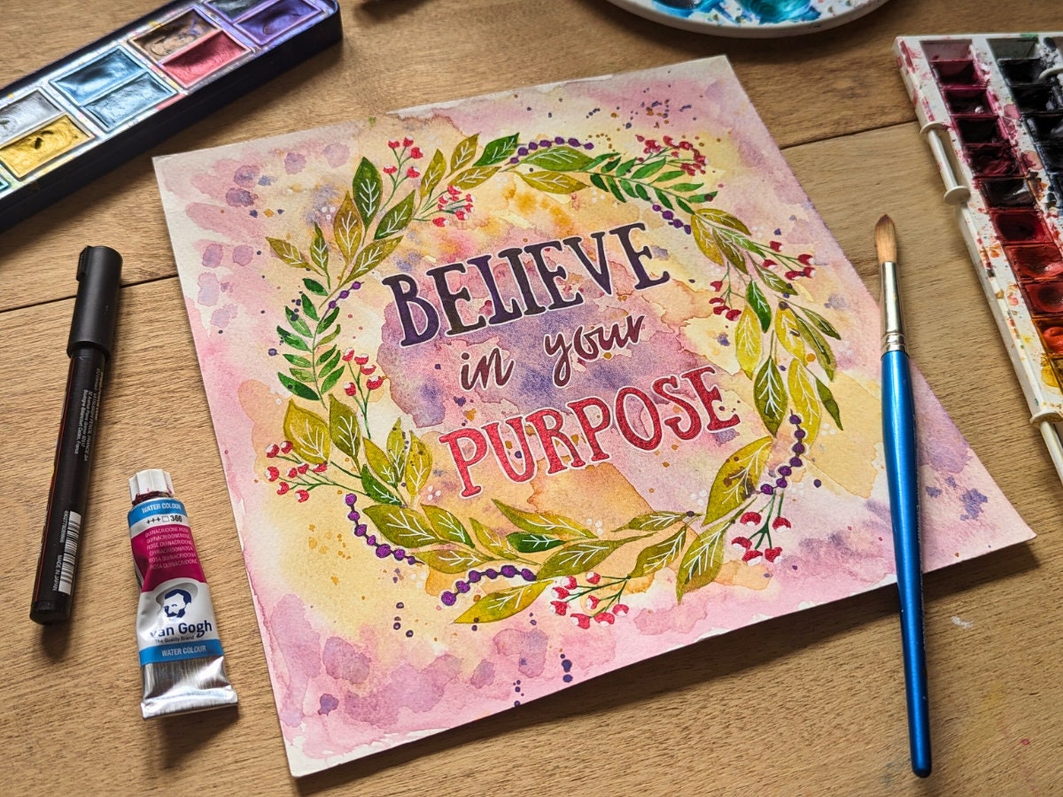 Believe Your Purpose Watercolour Affirmation Art | 9" Square Watercolour Painting