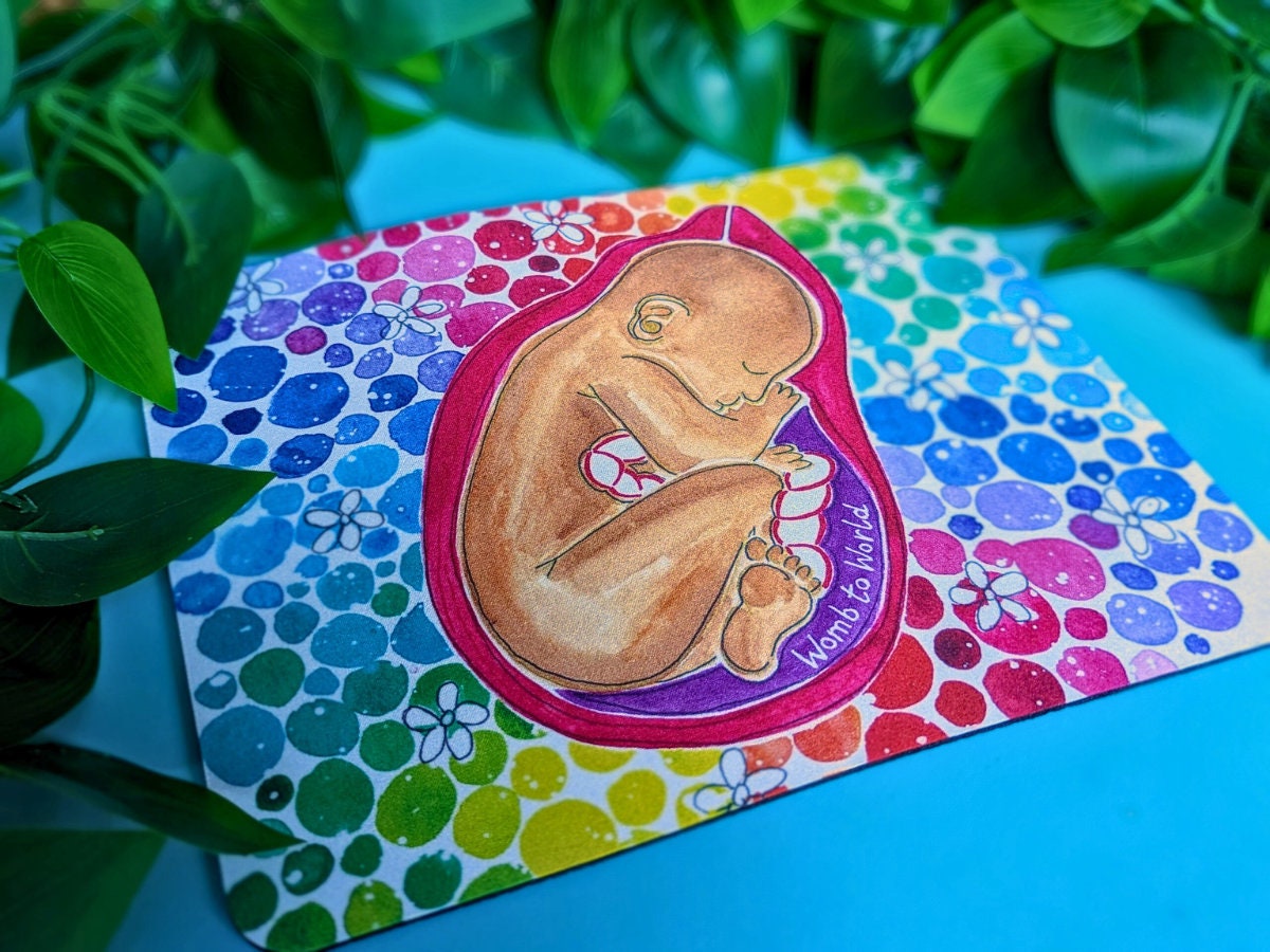 Rainbow Baby Mouse Mat | Pregnancy Artwork OB-GYN Office Desk Pad | Student Midwife to Be | Midwifery Gifts | Rainbow Baby in the Womb