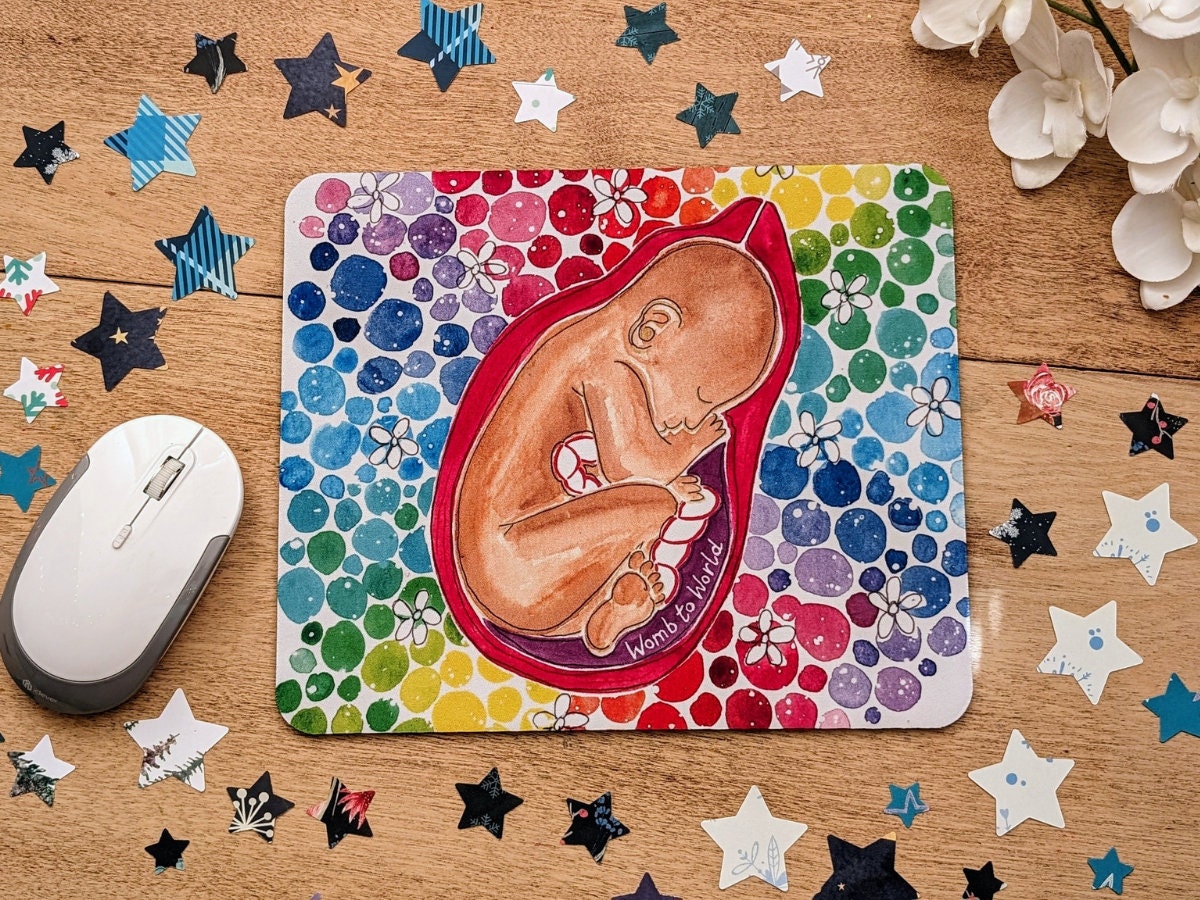 Rainbow Baby Mouse Mat | Pregnancy Artwork OB-GYN Office Desk Pad | Student Midwife to Be | Midwifery Gifts | Rainbow Baby in the Womb