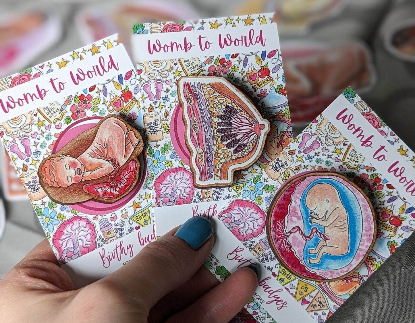Pregnancy pin badges from Womb to World Art