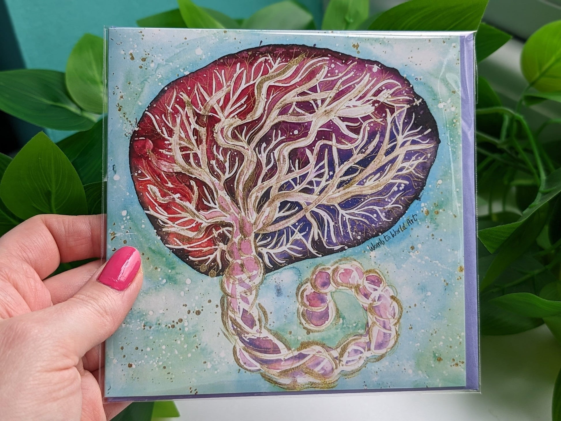 Painted Placenta Art Midwife Card