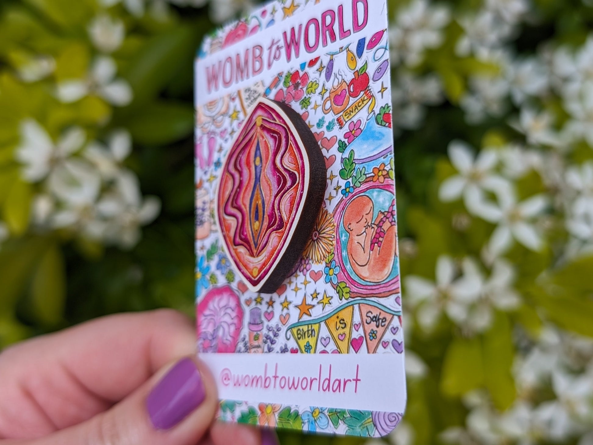 Yoni Art Wooden Pin Badge | Vulva Art Badge | Womb Healing | Divine Feminine | Motherhood Art