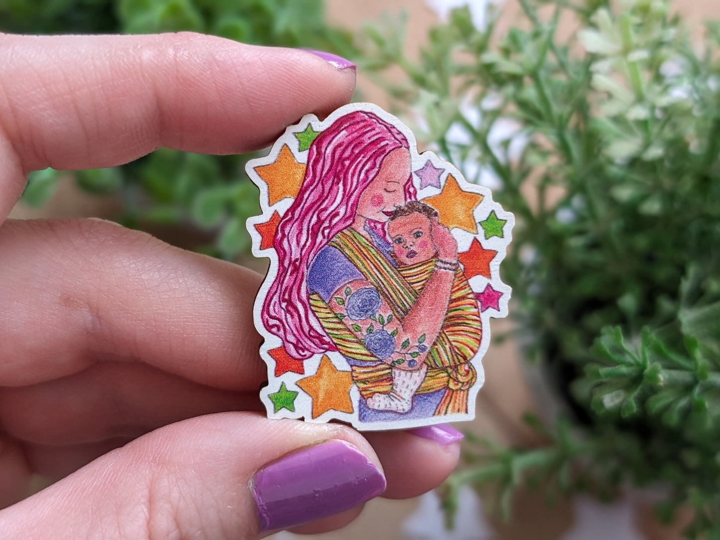 Babywearing Consultant Wooden Pin Badge: Sling Support Gift