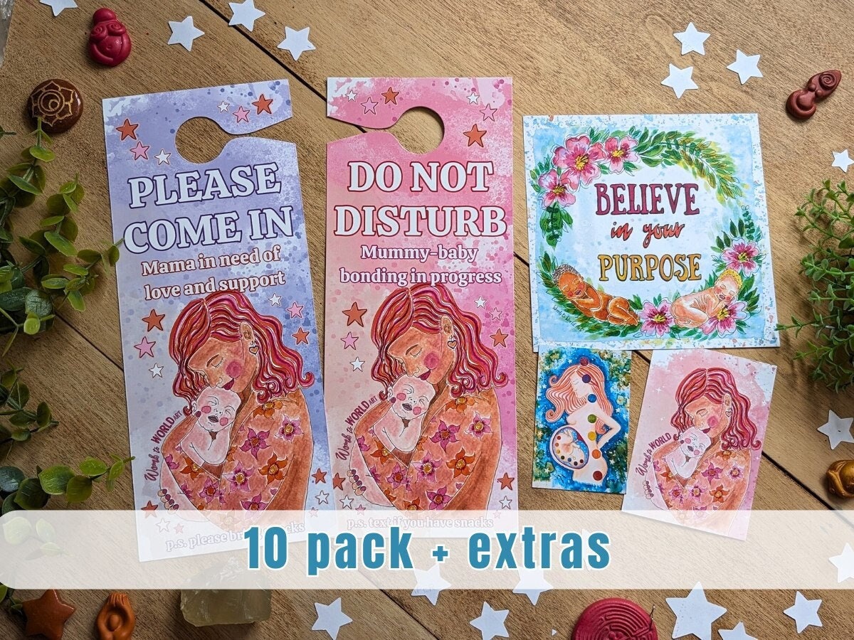 New Baby Door Hangers | 10 Pack Antenatal Client Goodie Bag | New Mother Door Hanger | Hypnobirthing | Doula Client Materials | Postpartum
