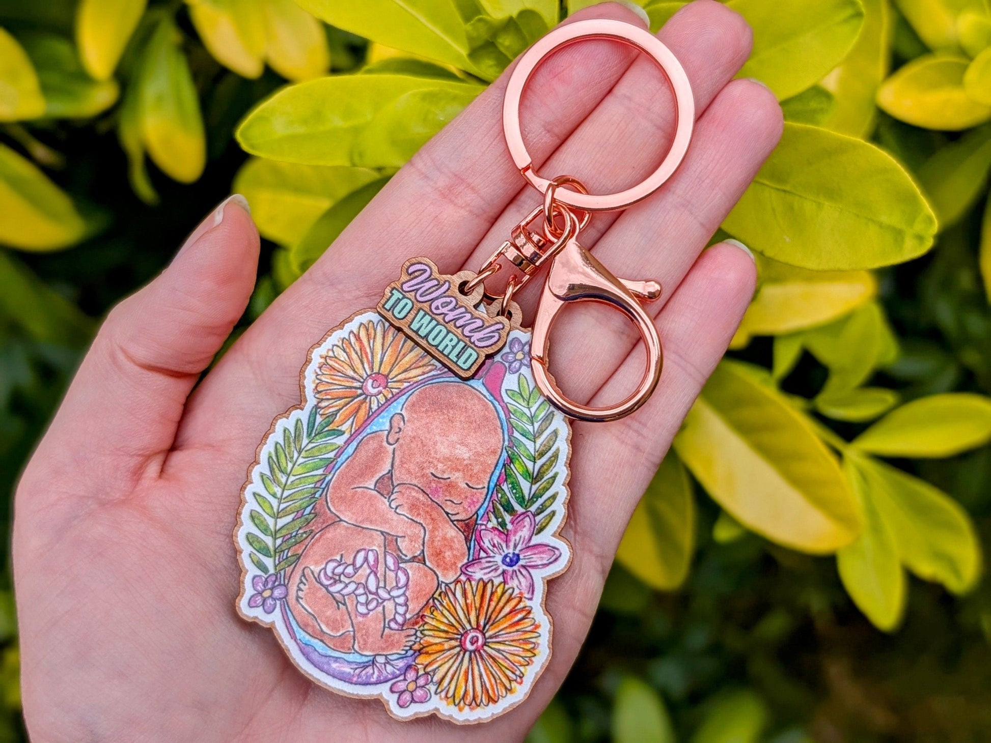 Baby in the Womb Art Midwife Keyring