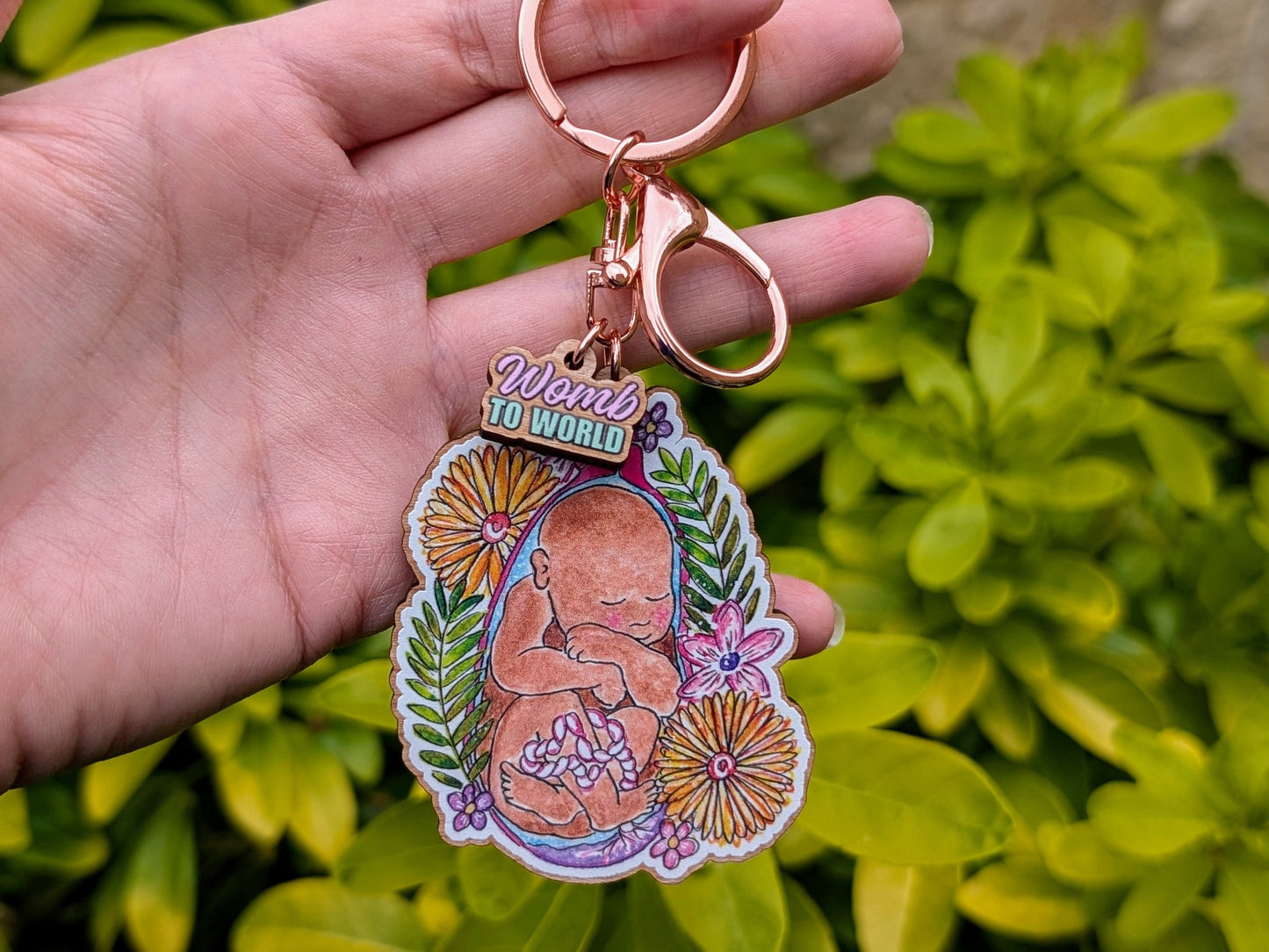 Baby in the Womb Art Midwife Keyring