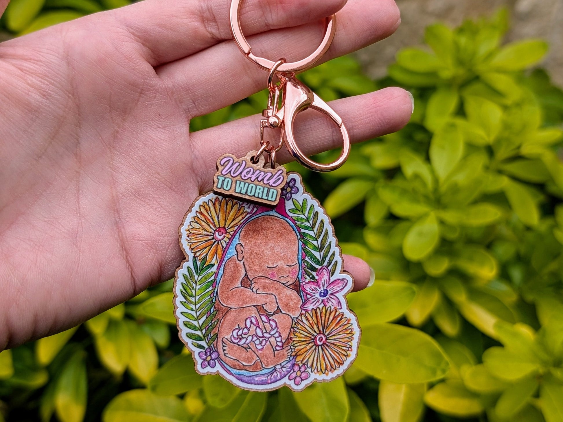 Baby in the Womb Art Midwife Keyring