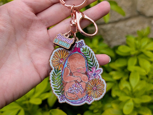 Baby in the Womb Art Midwife Keyring