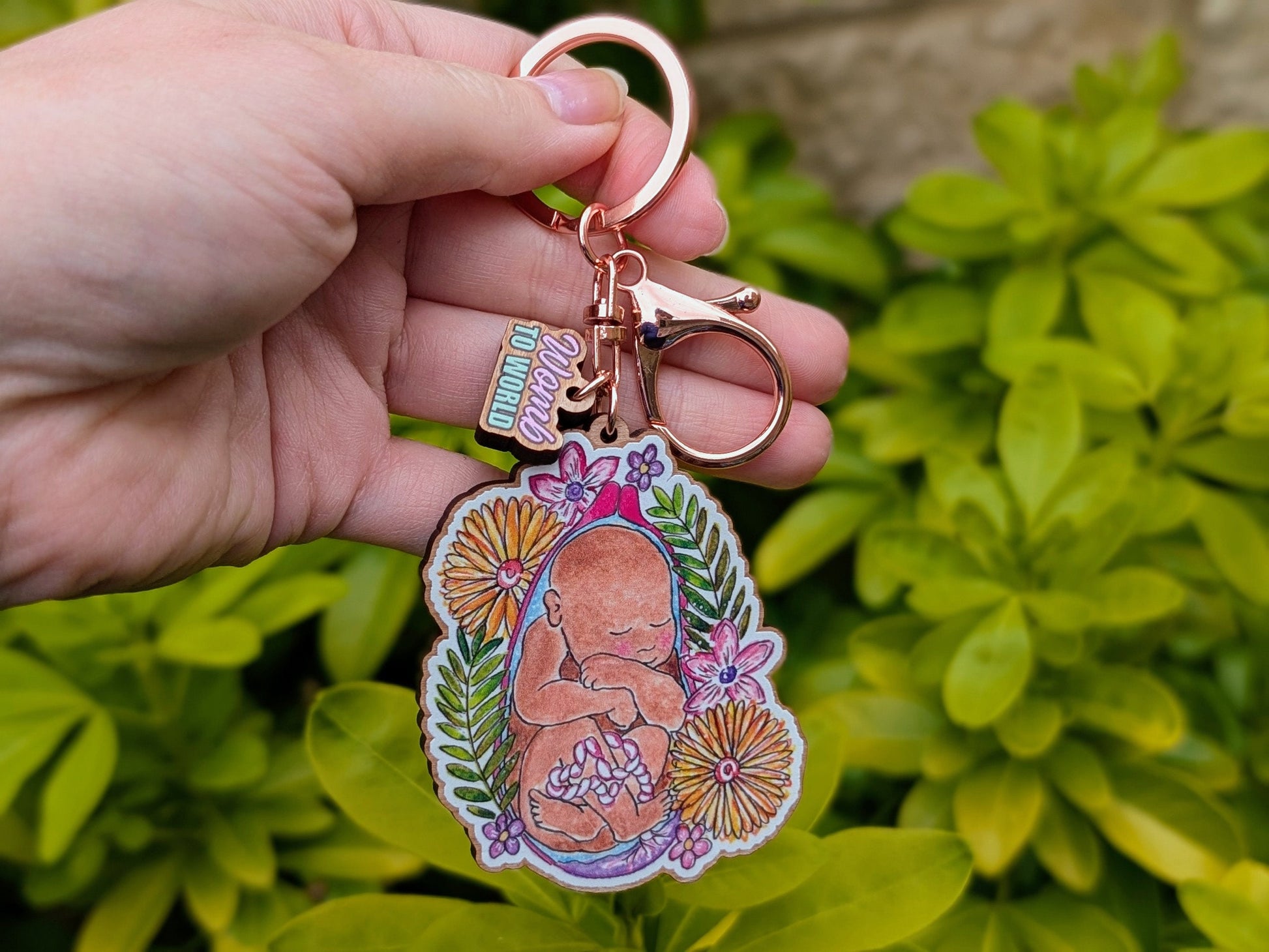 Baby in the Womb Art Midwife Keyring