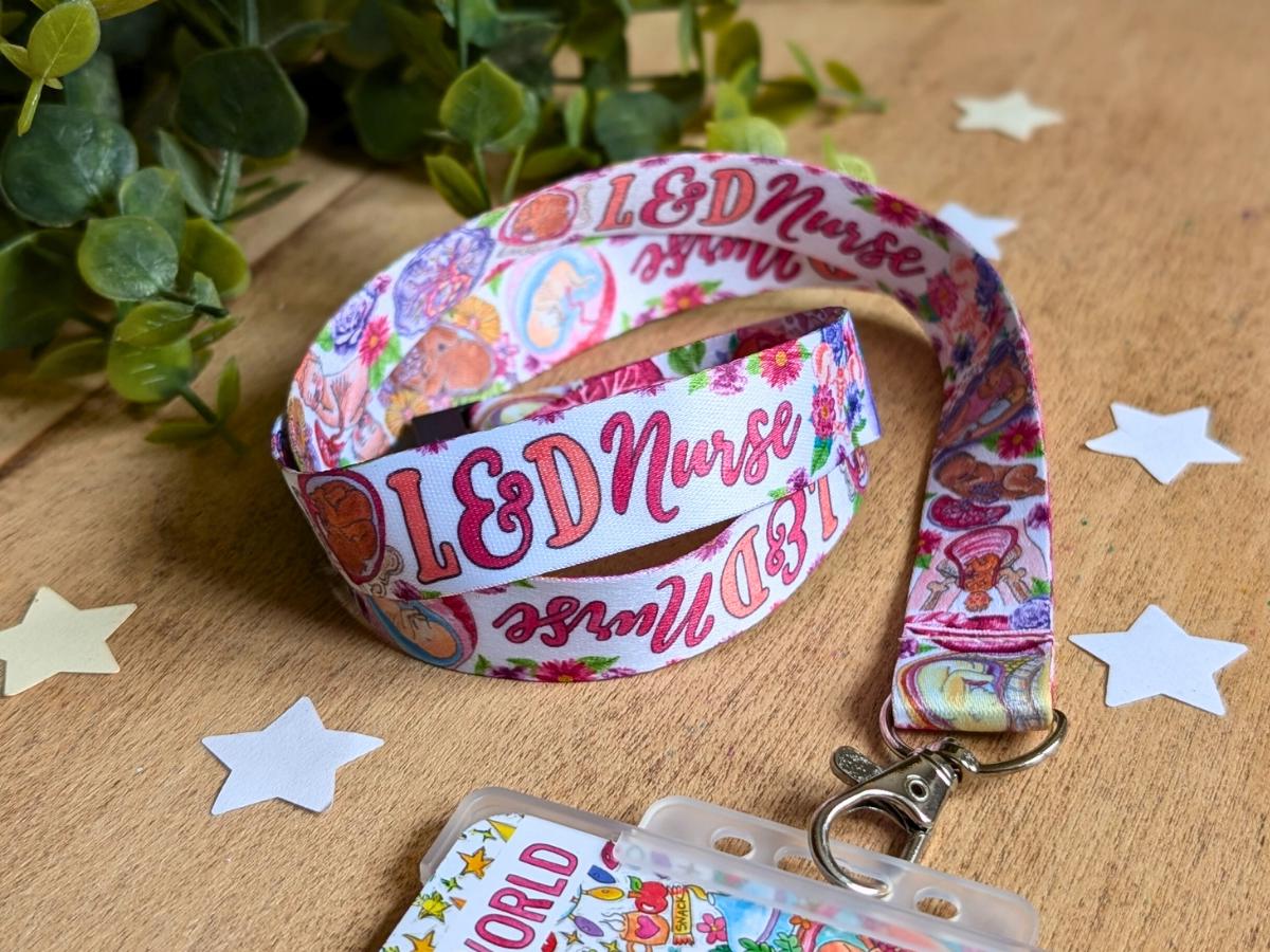 L&D Nurse Lanyard: Watercolor Art, Hospital ID Badge Holder