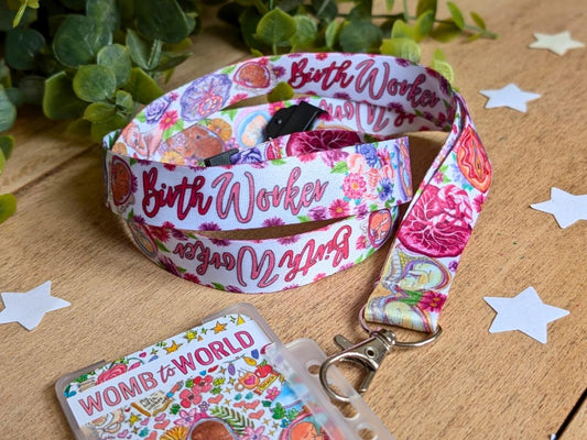 Birthworker Lanyard: Watercolor Art, Doula Gift, Birth Worker Badge Holder