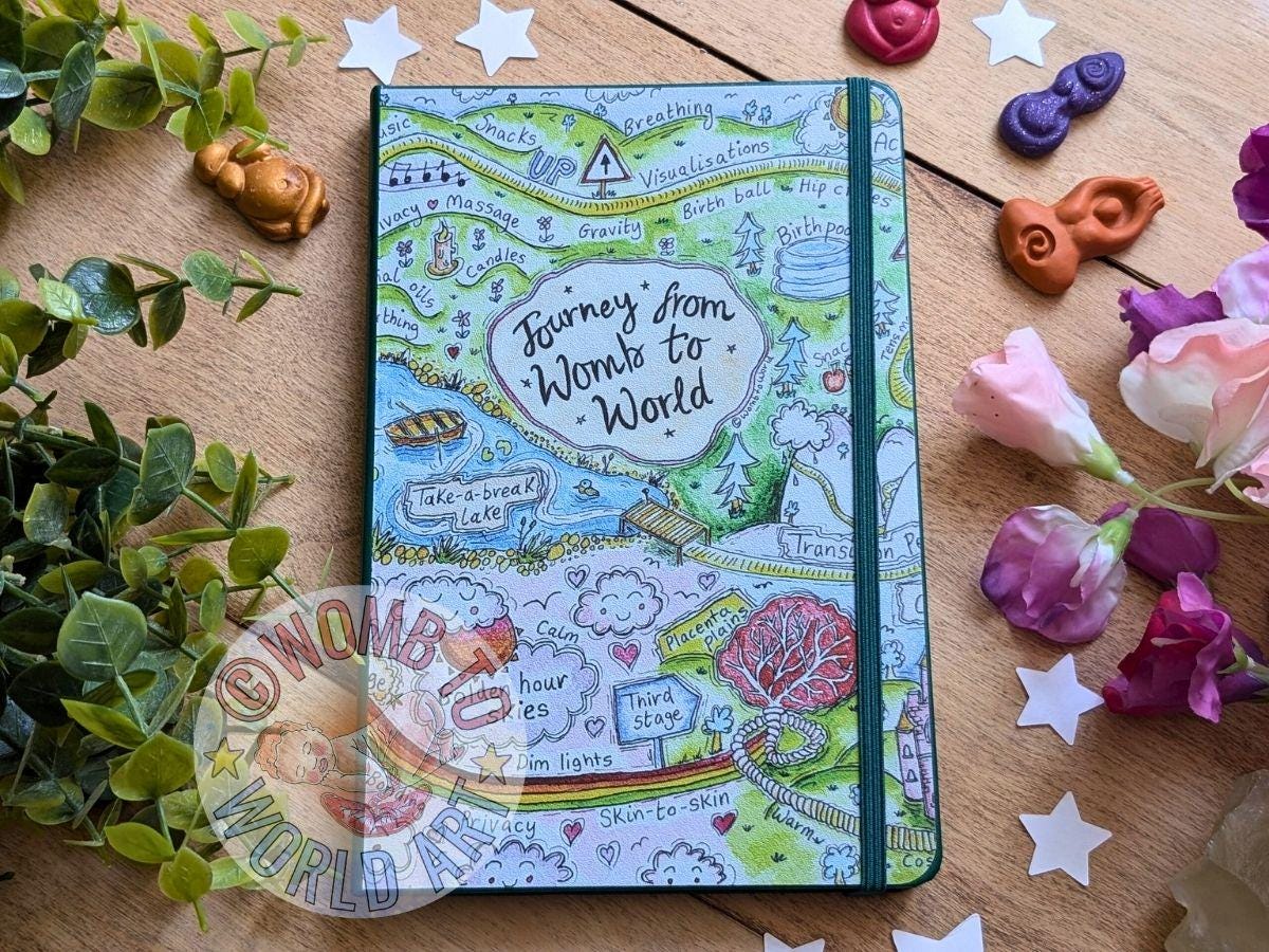 Pregnancy Journal Womb to World | Birth Notebook | New Baby Diary | Doula Notepad | Midwife | Maternity Gift | Birthkeeper | Hypnobirthing