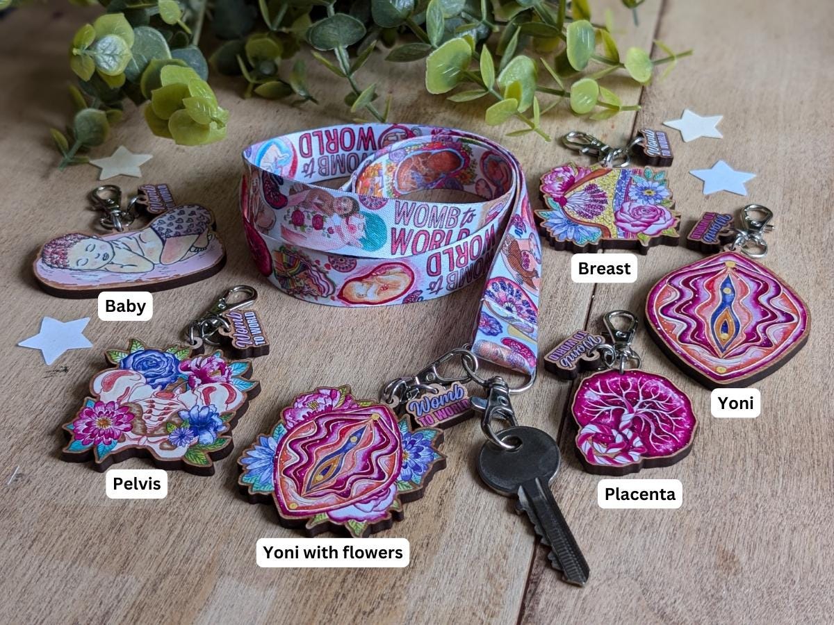 Pregnancy Lanyard Charm, Bag or Key Fob Charm | Wooden Birth Art Pendants | Breastfeeding | Student Midwife Gifts | OBGYN Present
