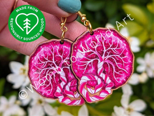 Wooden Placenta Art Earrings