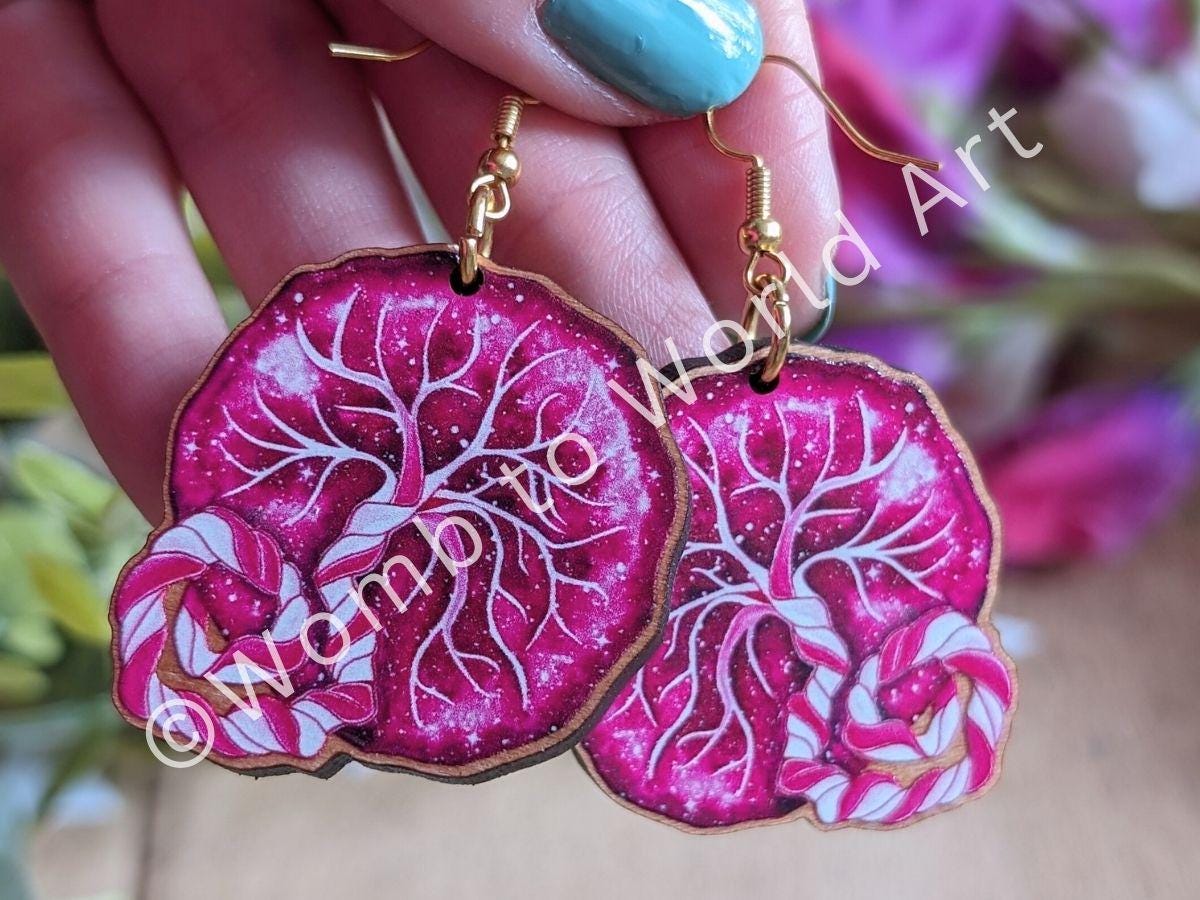 Wooden Placenta Art Earrings