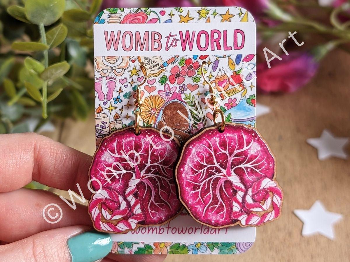 Wooden Placenta Art Earrings