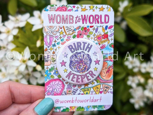 Birthkeeper Badge | Birth Keeper Metal Button Badge | Birthworker Pin | Sacred Birth | Holistic Doula Badge
