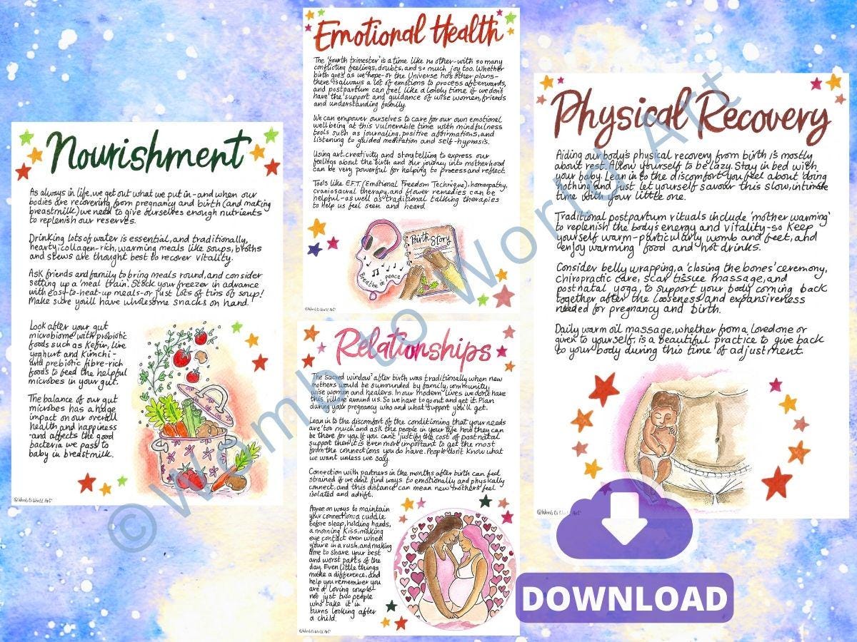 Holistic Postpartum Plan PDF Handouts | Download Doula Materials for Antenatal Education | Postnatal Doula | Fourth Trimester