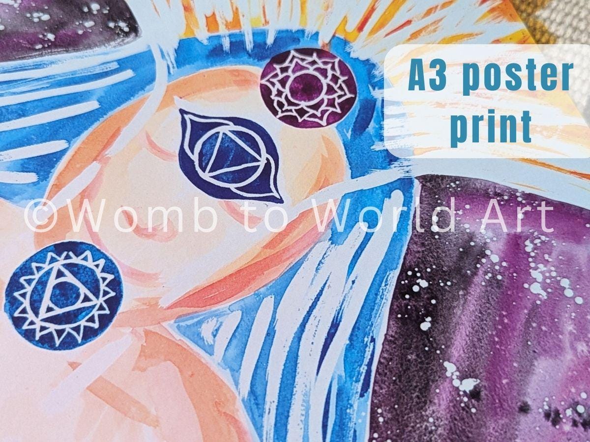 Chakras in Birth A3 250gsm Poster Print | Spiritual Labour Reiki | Birthkeeper | Doula | Midwife | Hypnobirthing