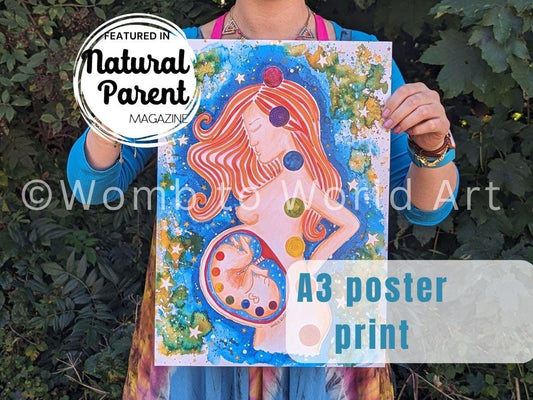 Pregnancy Chakras Womb 250gsm A3 Poster Print | Spiritual Pregnancy Artwork | Doula | Midwife Art | Birthworker | Hypnobirthing