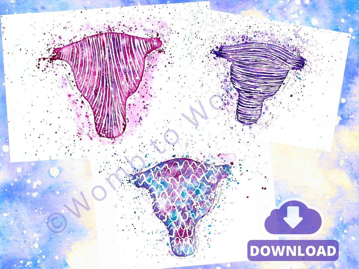 Layers of the Uterus Watercolour Paintings | Birth Education PDF Download | OBGYN Womb Wall Art | Doula Posters | Midwife | Birthworker