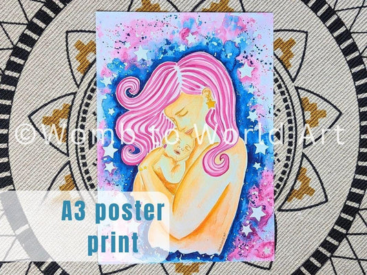 Newborn and Mother Birth Art A3 250gsm Poster Print