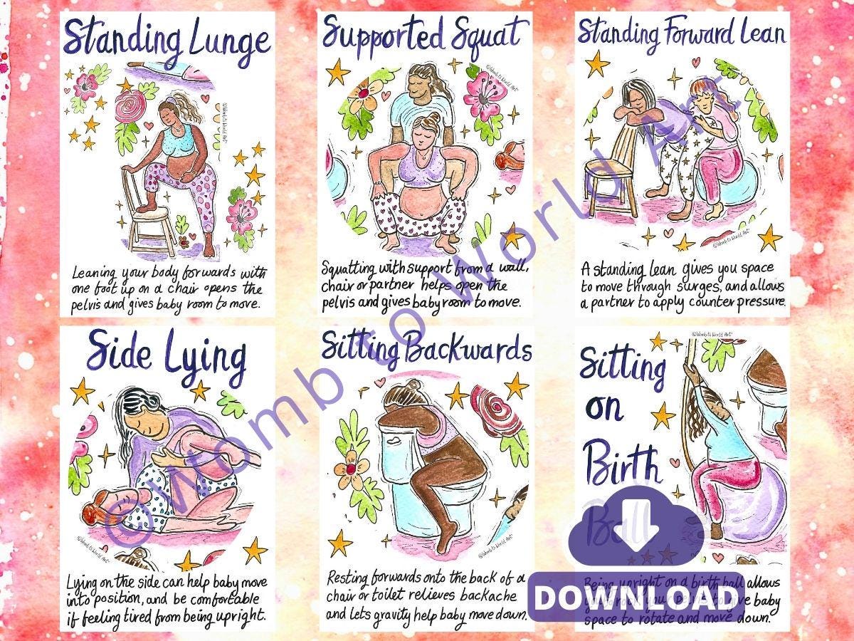 Active Birth Positions PDF Printouts: Doula Birth Education Handouts (PDF Printout)