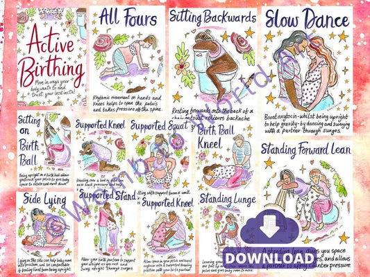 Active Birth Positions PDF Printouts: Doula Birth Education Handouts (PDF Printout)