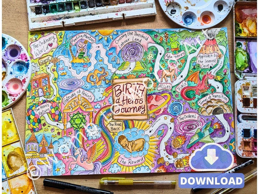 Birth Hero's Journey Map: Childbirth Education and Hypnobirthing Art, Birthing from Within (PDF Download)