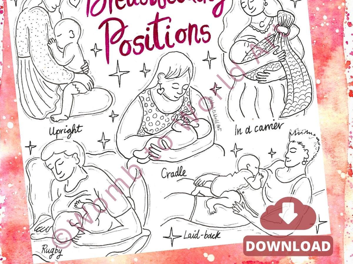 Breastfeeding Positions Colouring Page Download | Nursing PDF Handout | Breastfeeding Holds | Antenatal | Doula | Midwife | Postpartum